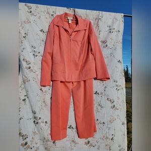 16 Top 14 Bottom Studio Works Coral Zip-Front Pantsuit
